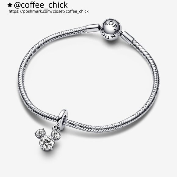 Pandora Disney Mickey Mouse Sparkling Head Silhouette Dangle Charm - Picture 3 of 5